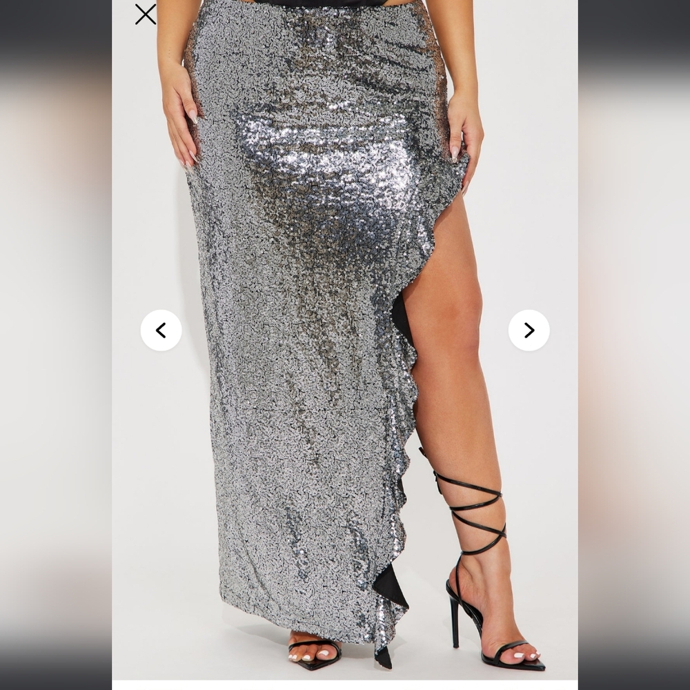 Fashion Nova Silver Sequin Maxi Wrap Skirt